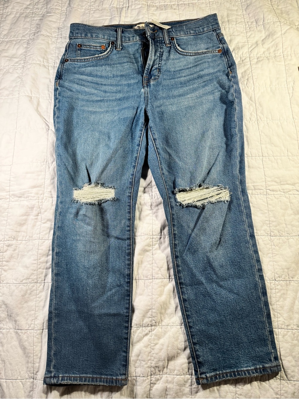 Madewell Light Blue Ripped Ankle Jeans